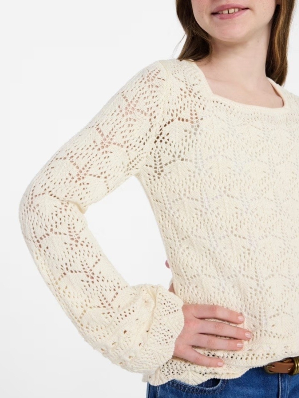 Weekend Academy Girls Crochet Delicate Ivory Bohemian Sweater M8 & L10-12